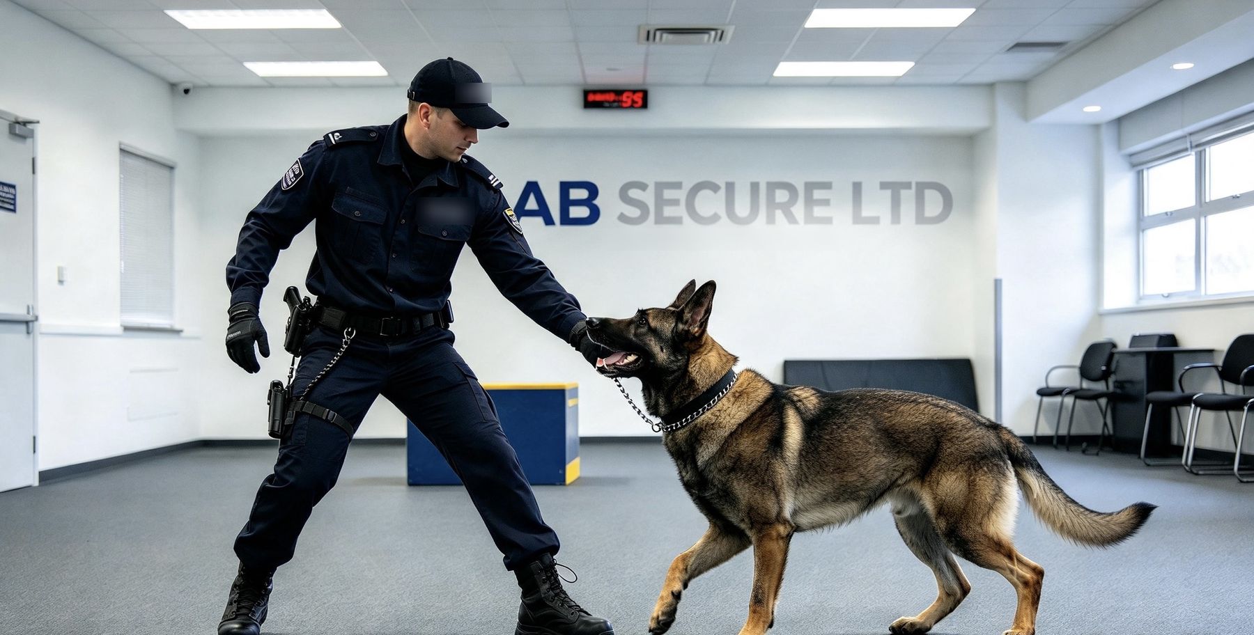 AB Secure handler training a German Shepherd security dog